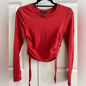 Ruched Long Sleeve Top - Forever 21 - Red
